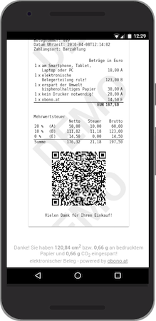 Ein Demo Beleg der obono Registrierkasse